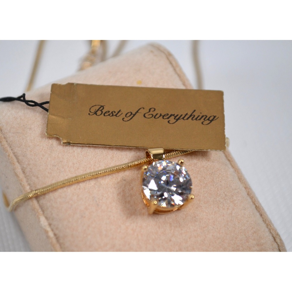 Gold Tone Thin Snake Necklace‎ with CZ Cubic Zirconia Floating Drop Pendant 18"